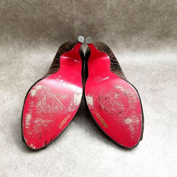 Unlisted Womens Stylish 76154 Size 6 Brown Peep Toe Croc Pattern 3.5" Heels Pump - Picture 7 of 9